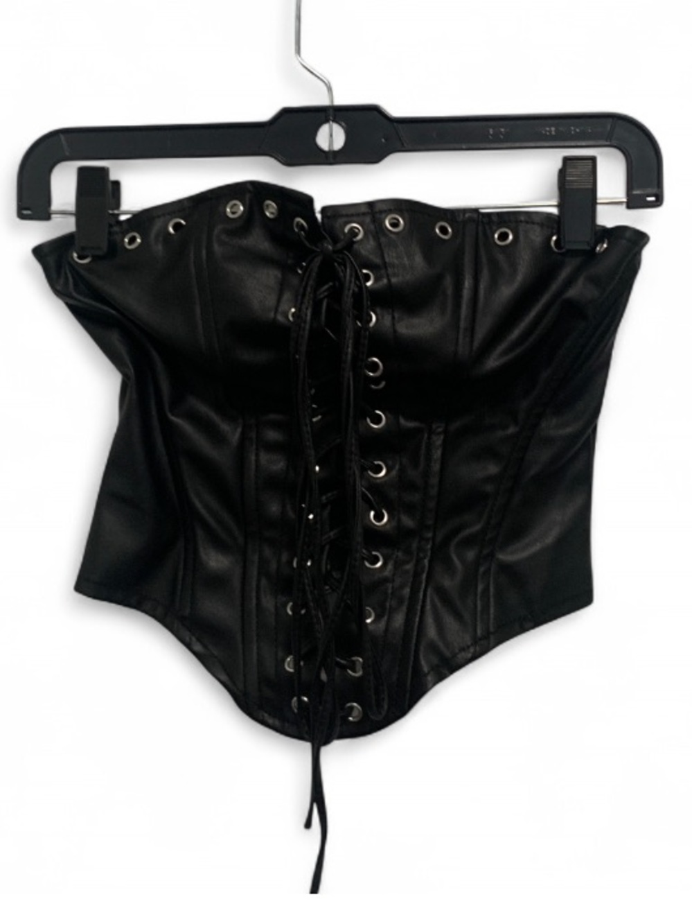 Current Mood Black Faux Leather Lace-Up Strapless Corset Top